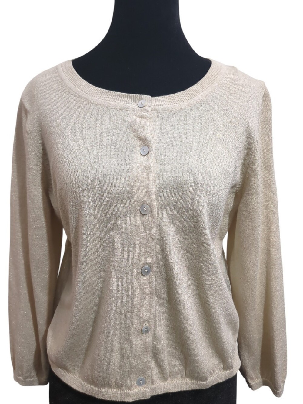 Anthropologie Knitted And Knotted M Ivory Gold Thread Cardigan Lace Back Ballet